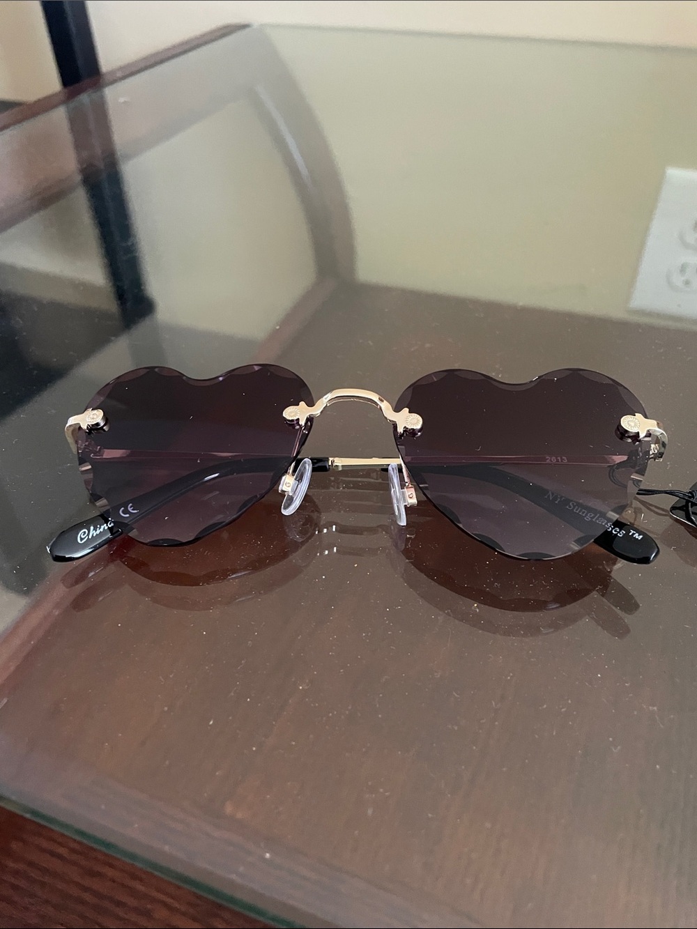 Heart Rimless Sunglasses in Dark Purple and Gold